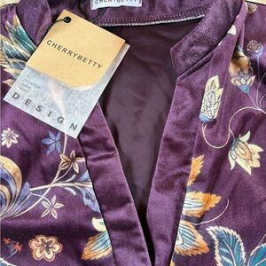 Purple Floral Velvet V-Neck Blouse